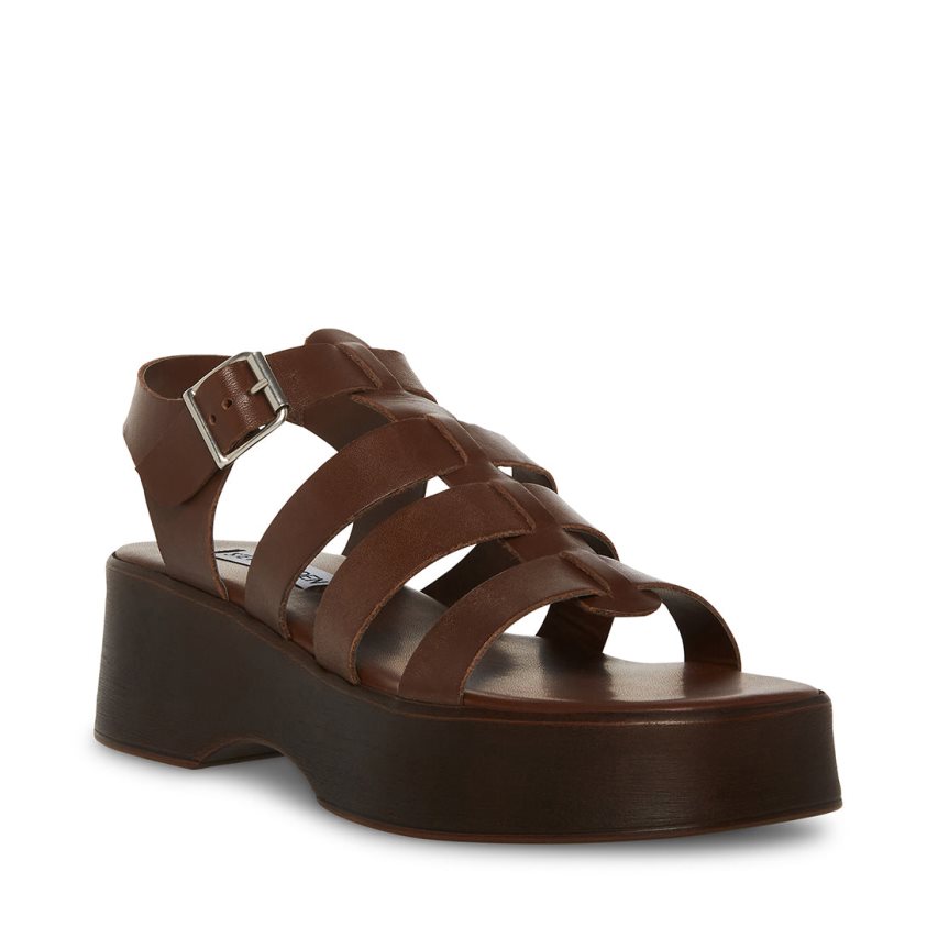 Dark Brown Steve Madden Sarai Leather Women's Platform Sandals | PH 5180WHM